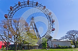 Viennese giant wheel in Prater amusement park at Vienna