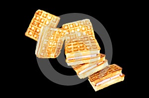 Viennese wafers isolate on a black background.