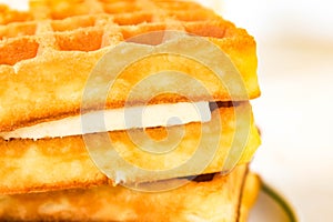 Viennese waffles with white filling close-up