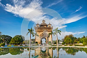 Vientiane Laos, at Patuxai (Patuxay) and fountain