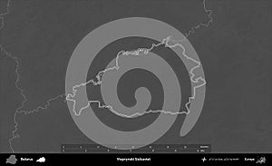 Vieprynski Sielsaviet outlined, Belarus. Grayscale