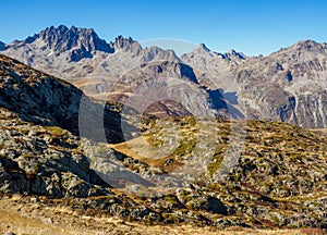 Vier of Mountains near Etendard refuge on the way to Saint Sorlin glacier, France