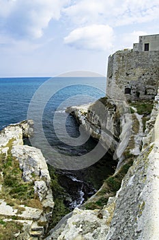 Vieste, Gargano, Apulia, Italy. Panoramica view of the shores and cliffs with tourquise sea