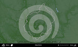 Vietka District outlined, Belarus. Physical