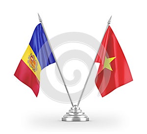 Vietnam and Andorra table flags isolated on white 3D rendering