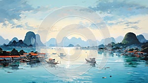 Vietnam Coastal Scene: A Dreamy And Romanticized Painting Art