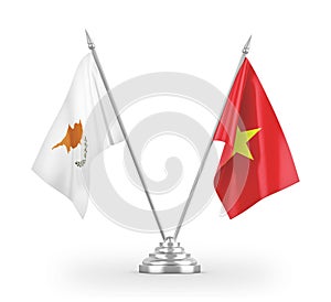 Vietnam and Cyprus table flags isolated on white 3D rendering