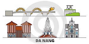 Vietnam, Da Nang flat landmarks vector illustration. Vietnam, Da Nang line city with famous travel sights, skyline