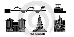 Vietnam, Da Nang flat travel skyline set. Vietnam, Da Nang black city vector illustration, symbol, travel sights