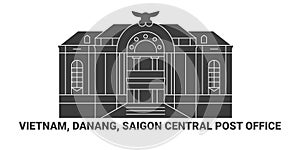 Vietnam, Danang, Saigon Central Post Office, travel landmark vector illustration
