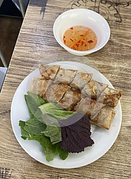 Vietnam Delicacy Vietnamese Cuisine Specialties Pork Lemongrass Veggies Fish Sauce Vietnamese Springrolls Deep Fried Crunchy Snack