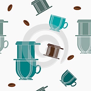 Vietnam Drip Coffee and Beans Pattern Vector Illustration Seamless Pattern