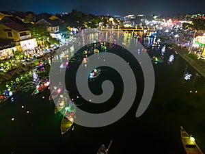 Vietnam drone aerial view bird eye : Hoi An at night