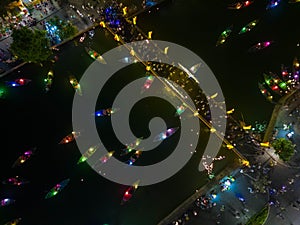 Vietnam drone aerial view bird eye : Hoi An at night