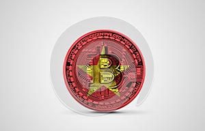 Vietnam flag on a bitcoin cryptocurrency coin. 3D Rendering