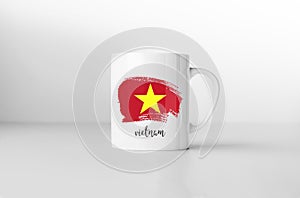 Vietnam flag on white coffee mug.