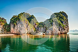 Vietnam Halong Bay beautiful sunset landscape