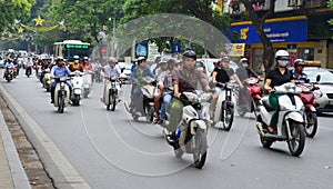 Busy Scooter Traffic Jam Hanoi Vietnam