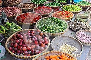 Vietnam, Hanoi, Fresh fruits and vegetables street markets