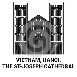 Vietnam, Hanoi, The Stjoseph Cathedral travel landmark vector illustration