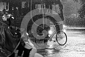 Vietnam Hanoi traffic in rain