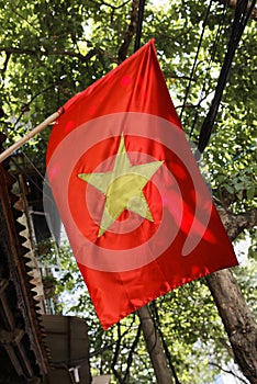 Vietnam Hanoi Vietnamese flag in street