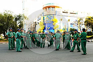 Vietnam: Ho Chi Ming City tourist police forming bevore new year celebration