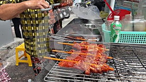 Vietnam Ho Chi Minh City Prepare soup, fry meat on the street, unsanitary conditions Street food in Vietnam