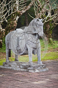 Vietnam, Hue. Stone statue of horse
