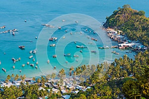 Vietnam Landscape : Aerial view of Fishing boats in Ben Ngu wharf of Nam Du Islands