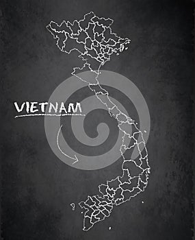 Vietnam map, administrative division, separates regions and names, background blackboard chalkboard