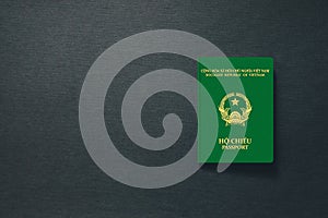 Vietnam Passport on dark background with copy space - 3D Illustration