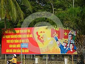 Vietnam socialist propaganda billboard on the street