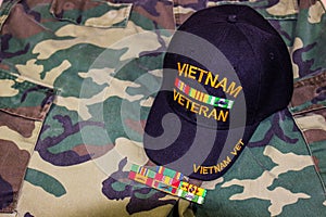 Vietnam Veteran Cap With Service Ribbons On Uniform