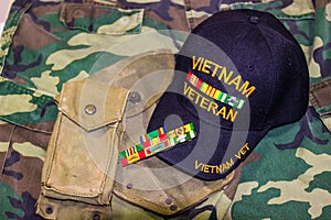 Vietnam Veteran Hat, Ribbons & Weathered Pouches