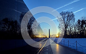 Vietnam Veterans Memorial Wall at sunrise, Washington, DC photo