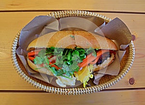 Vietnamese Banh mi served in food basket