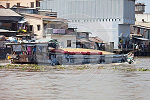 Vietnamese boat loaded with rice, Cai Be, Mekong Delta, Vietnam