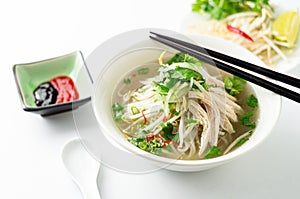 Vietnamese chicken pho noodle soup bowl