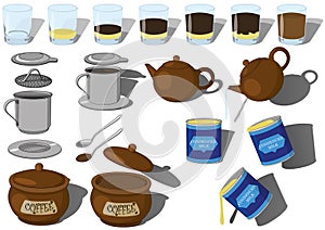 Vietnamese phin coffee step-by-step making vector set illustration photo