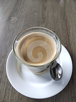 Vietnamese coffee on wooden table