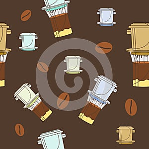 Vietnamese Drip Coffee Brewing Vector Illustration Seamless Pattern