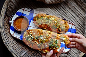 Vietnamese food breakfast at home, homemade  baked Vietnam bread with vegetables for vegetarian