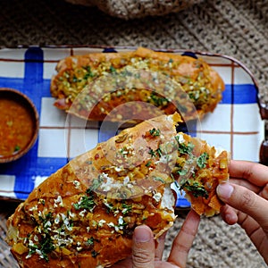 Vietnamese food breakfast at home, homemade  baked Vietnam bread with vegetables for vegetarian