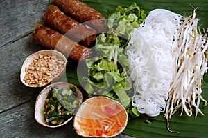 Vietnamese food, spring roll, bun,cha gio photo