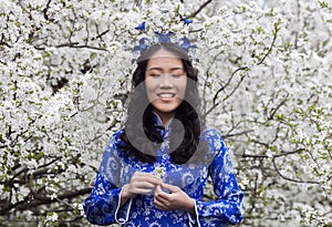 Vietnamese girl in Ao Dai Smiling