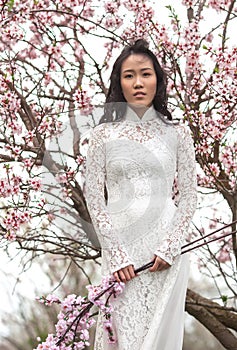Vietnamese girl in a white Ao Dai