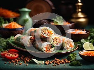 Vietnamese Goi Cuon Spring Rolls, famous Asian food, cinematic photography