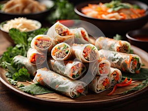 Vietnamese Goi Cuon Spring Rolls, famous Asian food, cinematic photography