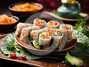 Vietnamese Goi Cuon Spring Rolls, famous Asian food, cinematic photography